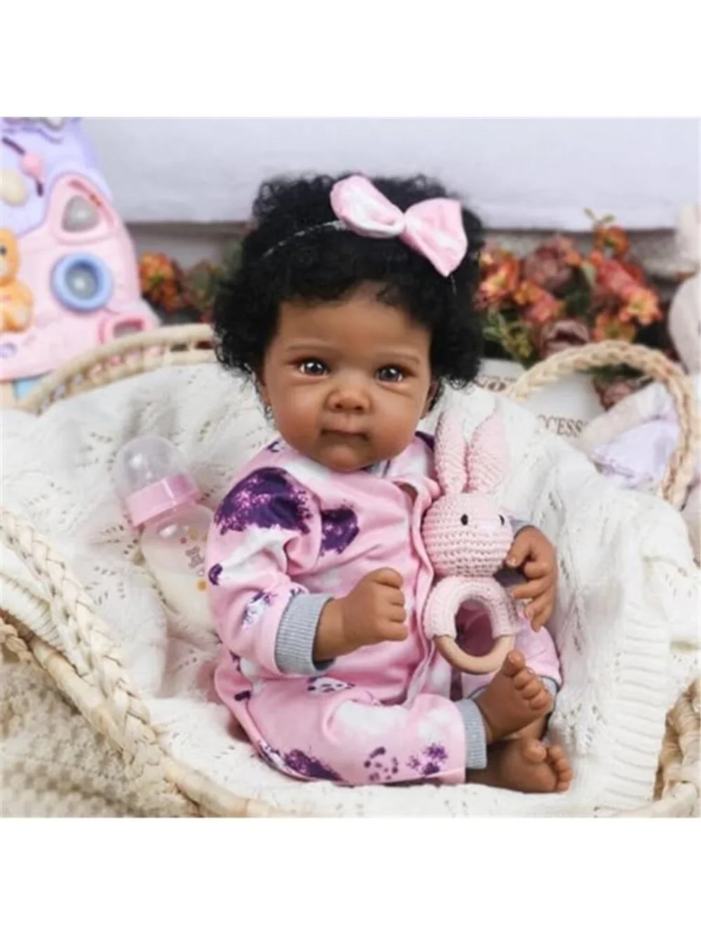 18 Inch Reborn Baby Doll Black Girl Realistic African American Pink Jumpsuit
